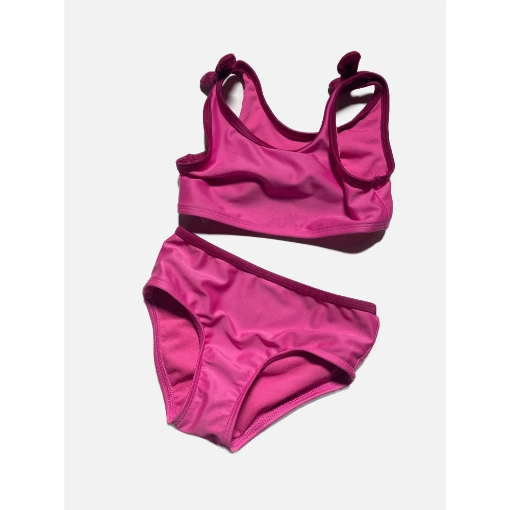 Cat & Jack Bikini Set Toddler Girl 3T Pink Solid Knot Strap Summer Swimwear